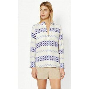 Equipment 100% Silk Shirt Blouse Nature White Blue Size XSmall